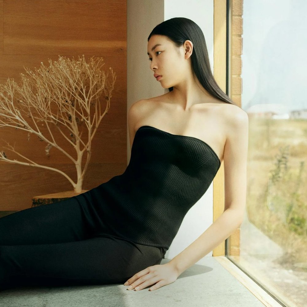 Uniqlo x Mame Kurogouchi 3D Knit Souffle Yarn Ribbed Bustier - Black